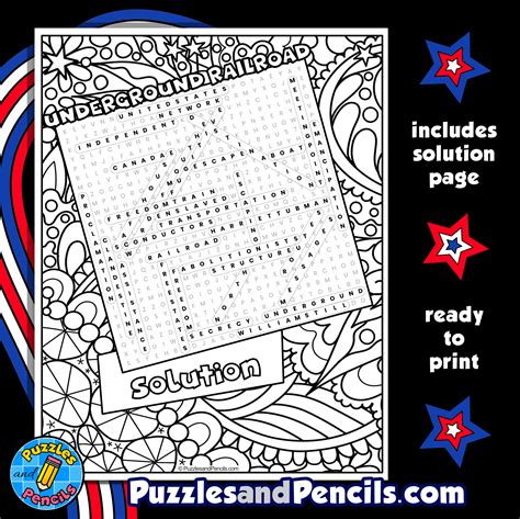 Underground Railroad Word Search Puzzle With Coloring Us History