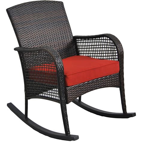 Rocking Chair Cushion Seat Wicker Steel Frame Outdoor Patio Deck Porch