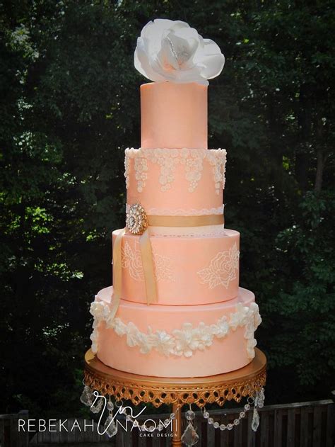 Pearlized Peach Wedding Cake Cake By Rebekah Naomi Cake Cakesdecor