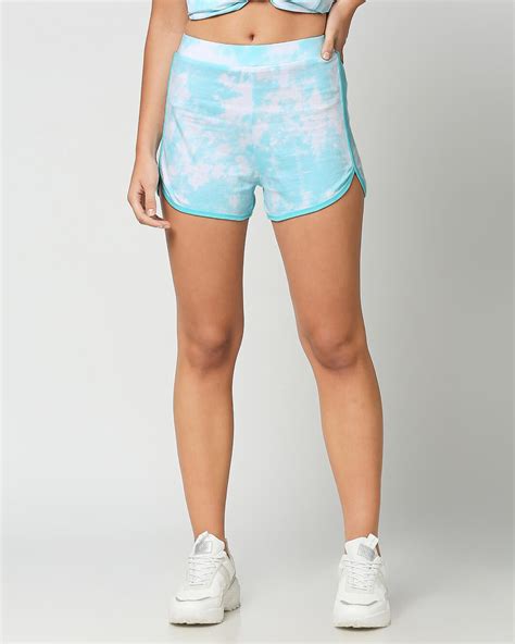 Buy Beach Blue Tie And Dye Print Shorts For Women Blue Online At Bewakoof
