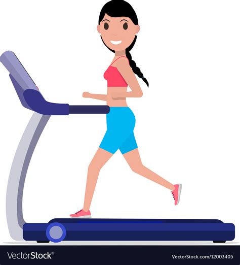 Cartoon Sporty Girl Running On A Treadmill Vector Image