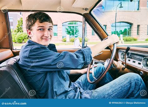 Portrait Of Happy Young Man Driving His Car Stock Image Image Of
