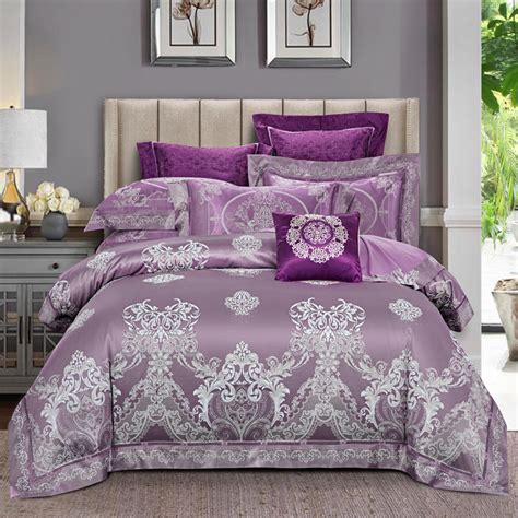 Purple Silk Satin Luxury Royal Bedding Set Bedding Bedspread Cover