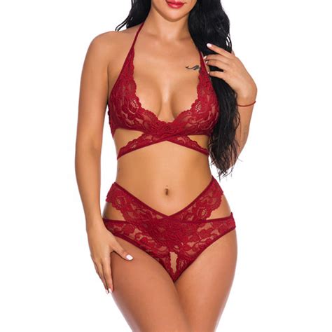 Lovely Sexy Lace Hollow Out Wine Red Bra Setslw Fashion Online For Women Affordable Womens