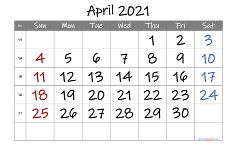 Free Printable Calendar 2021 April