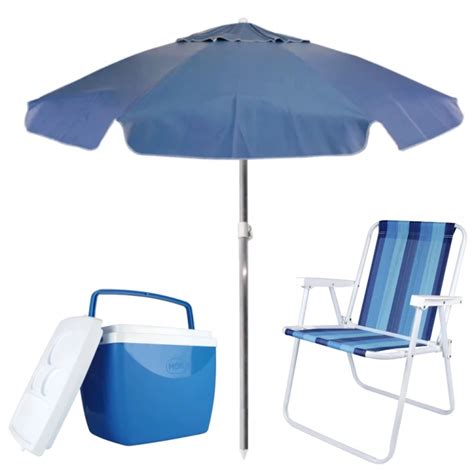 Mandiali e Shop Kit Praia com Guarda Sol 2 M Cadeira de Praia e Caixa Térmica