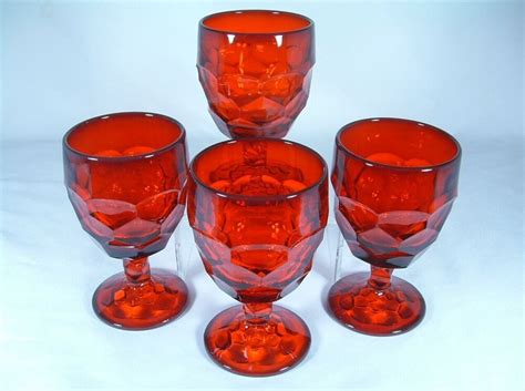 Viking Georgian Ruby Red Honeycomb Thumbprint 5 34 Goblet Usa Set Of