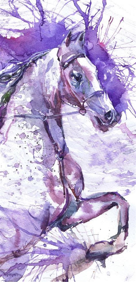 Horse Watercolour Painting Running Horse Violet Purple Art