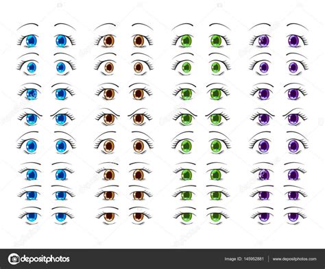 Cute Anime Eyes In Manga Style Showing Various Human Emotions Vector