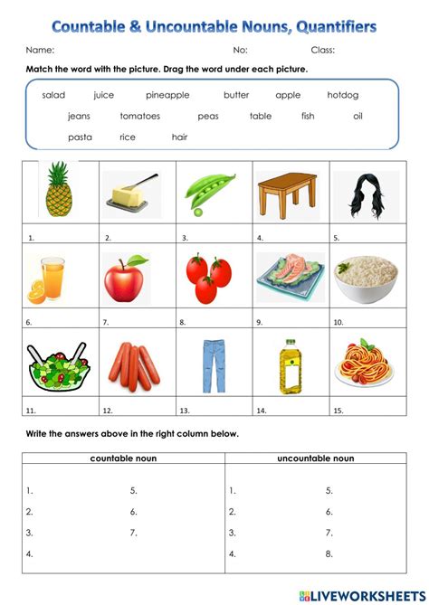 Countable And Uncountable Nouns Quantifiers Worksheet