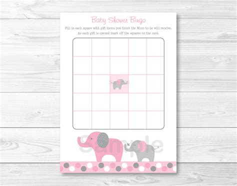 Baby shower bingo is just a version of regular bingo. Pink and Gray Polka Dot Elephant Printable Baby Shower ...