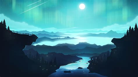 Free Download Minimalist Moon Night River Landscape Scenery Hd 4k