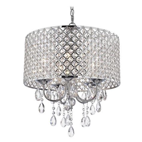 Modern chandelier cylindique 5 light pendant chrome black drum large sheer shade. Crystal Chrome Chandelier Pendant Light with Crystal ...
