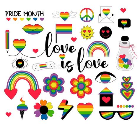 Lgbt Pride Month Collection Lgbtq Community Symbols With Pride Flags Retro Rainbow Elements