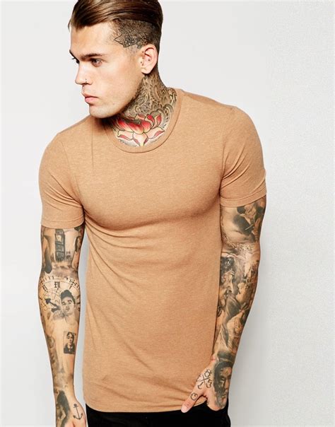 lyst asos extreme muscle fit t shirt with crew neck in stretch in brown for men