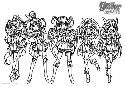 Glitter Force Coloring Pages Five Girls Free Printable