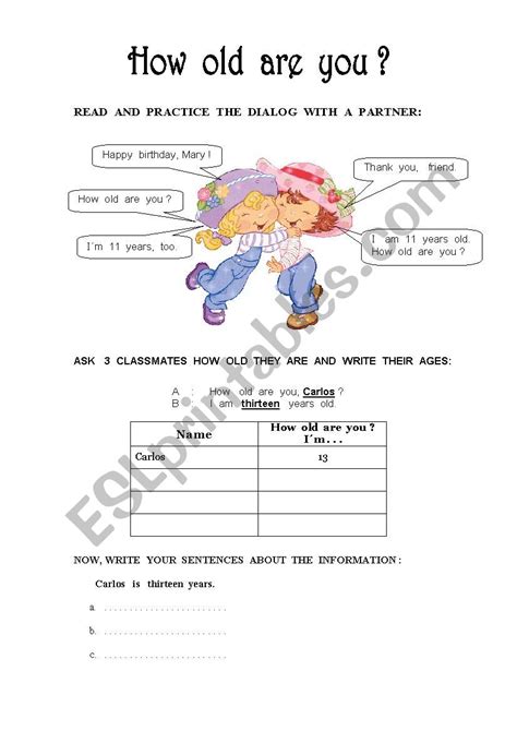 HOW OLD ARE YOU ESL Worksheet By Maryluna2011