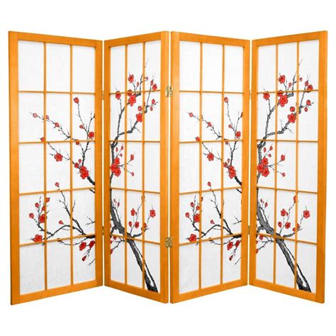 4 Ft Tall Cherry Blossom Shoji Screen Black 4 Panels