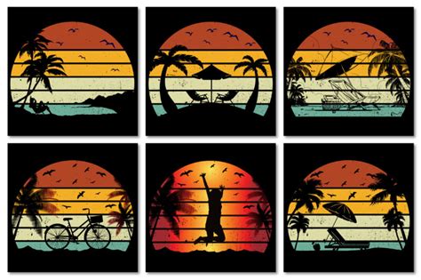 Vintage Retro Sunset T Shirt Design Graphic Vector Background Bundle