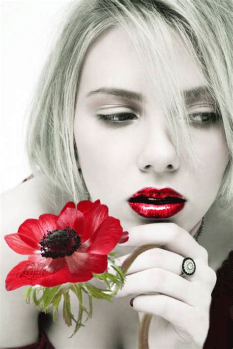 Sexy Girl Red Lips Red Flower Gifs Beautiful Gif Beautiful Pictures