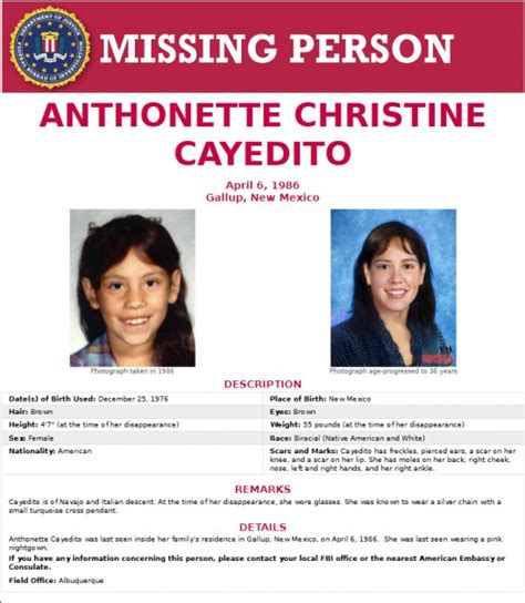 fbi continues search for anthonette cayedito 34 years after her disappearance in gallup