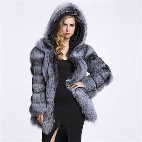 Winter Warm Furry Faux Fur Coat Women Fake Silver Fox Fur Jacket