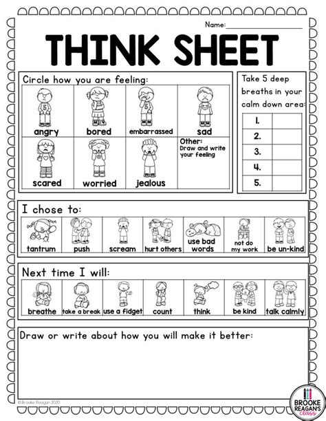 Behavior Reflection Sheets For Home Calm Down Think Sheets In 2020