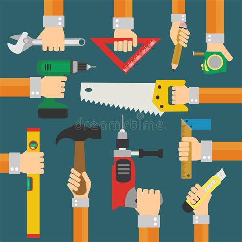 Modern Builders Flat Background With Hand Stock Vector Illustration