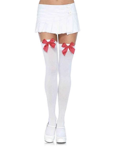 leg avenue white hold ups with red bows lovehoney uk