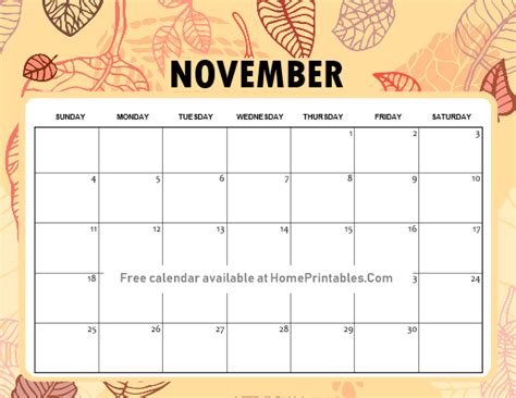 Free November 2018 Calendar Printable 10 Beautiful Designs