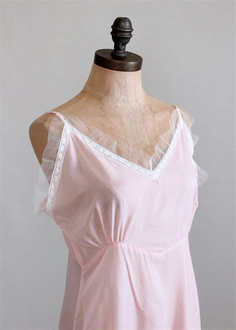 vintage 1940s pale pink rayon nightgown with white mesh trim raleigh vintage