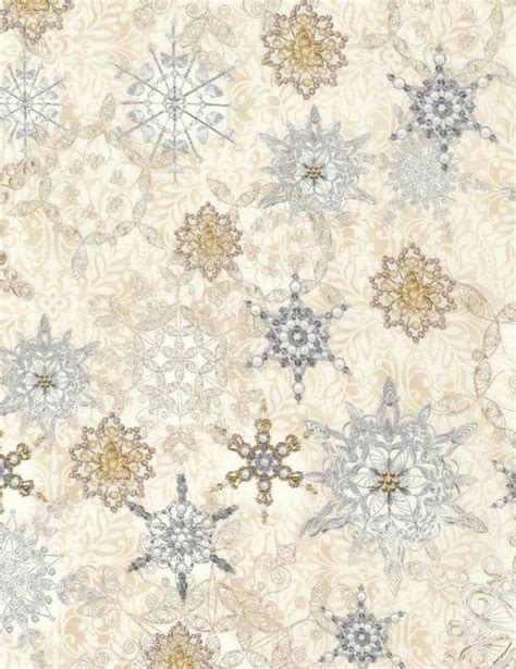 Snowflakes Wmetallic Cotton Fabric Cm5166 Natural You Choose Size