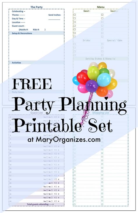 party planning printable set creatingmaryshomecom