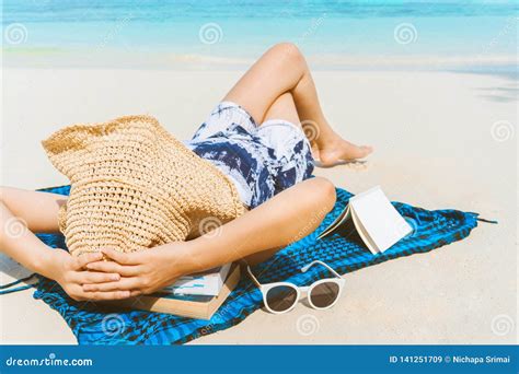 Summer Beach Holiday Woman Relax On The Beach In Free Time Stock Image