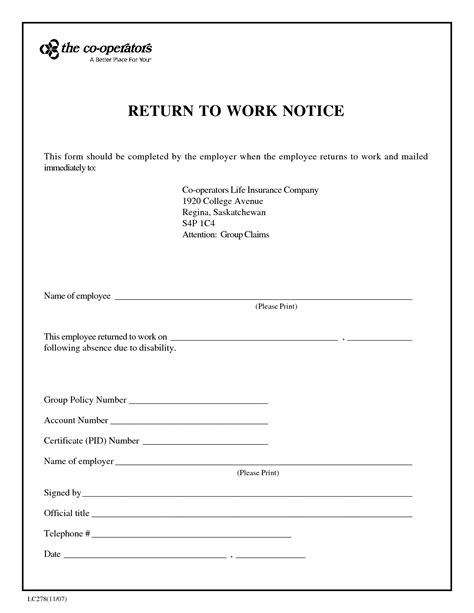 Blank Return To Work Note Free Download Doctors Note Template