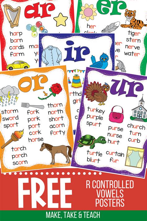 Free R Controlled Vowels Posters Make Take And Teach Phonics Posters