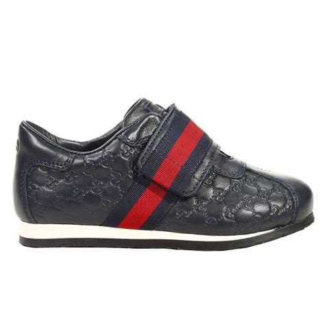 Gucci Outlet Tennis Icon Leather Ssima Velcro Shoes Gucci Kids Blue