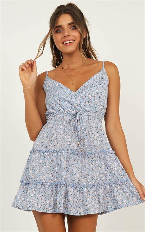 Hey Cutie Dress In Blue Floral Produced By Showpo