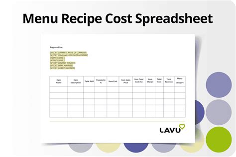 Menu Recipe Cost Spreadsheet Lavu Resources
