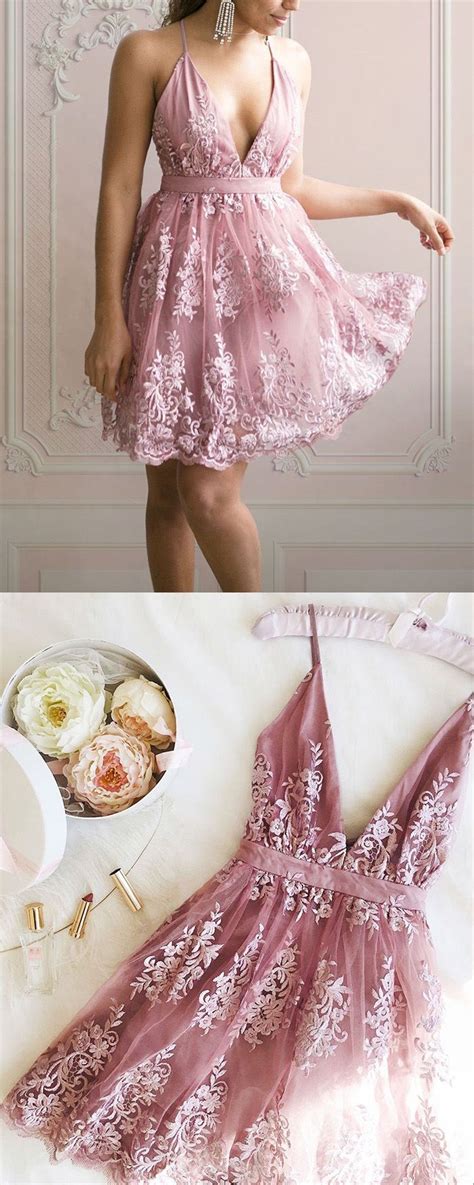 V Neck Lace Homecoming Dress Light Purple Short Dress Purple Lace