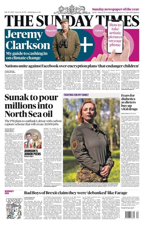 sunday times front page 30th of july 2023 tomorrow s papers today