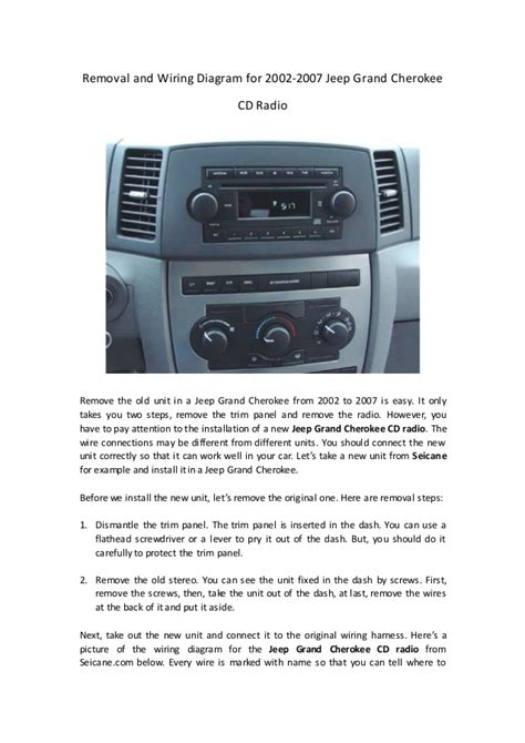 Air conditioning units, typical jeep charging unit wiring diagrams, typical emission. Removal and wiring diagram for 2002 2007 jeep grand cherokee cd radio