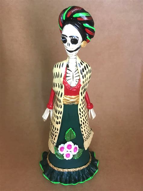 Catrina Mexicana Frida Kahlo Rebozo Amarillo 🦋 Catrinas Artesanía Y