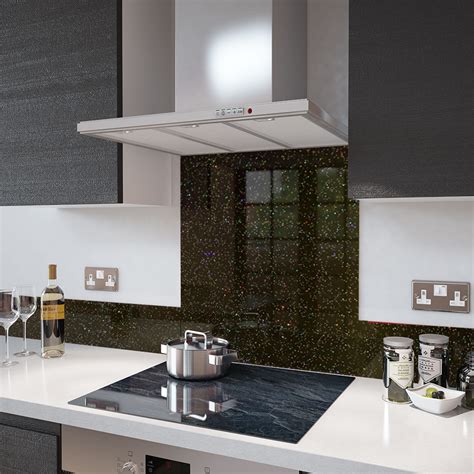 Black Granite Galaxy Toughened Glass Splashback 90cm Wide X 75cm High Premier Range