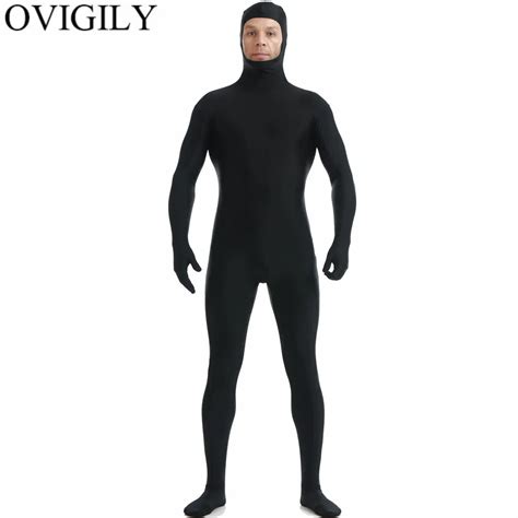 ovigily black mens lycra cosplay zentai suit open face full body suit adults spandex skin tight