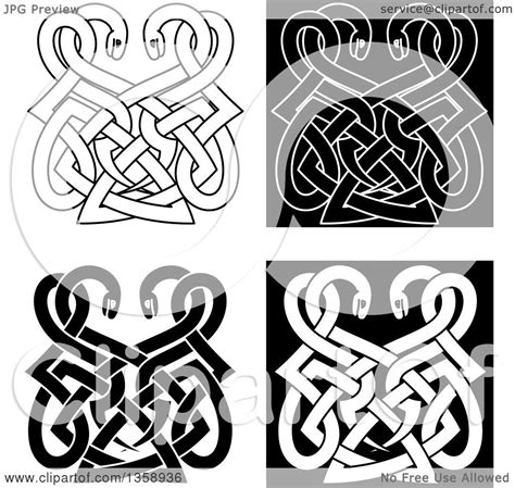 Clipart Of Black And White Celtic Knot Snake Designs
