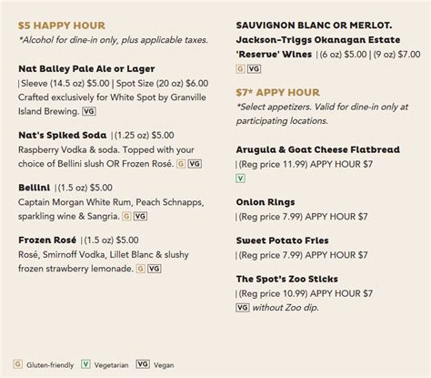 White Spot Happy Hour Menu And Prices