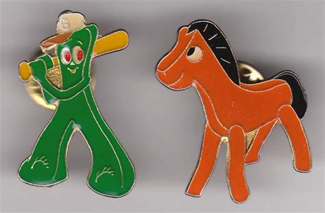 Gumby And Pokey Raised Enamel Pins Issued Late S Like New Nm