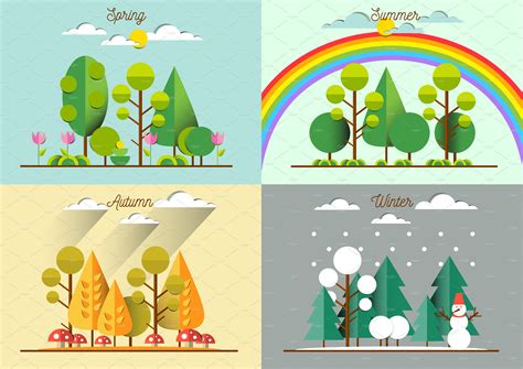 Landscapes At Different Seasons Illustrations ~ Creative Market