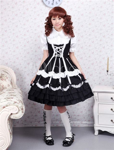 Cotton Black Lace Ties Gothic Lolita Dress Buy Online